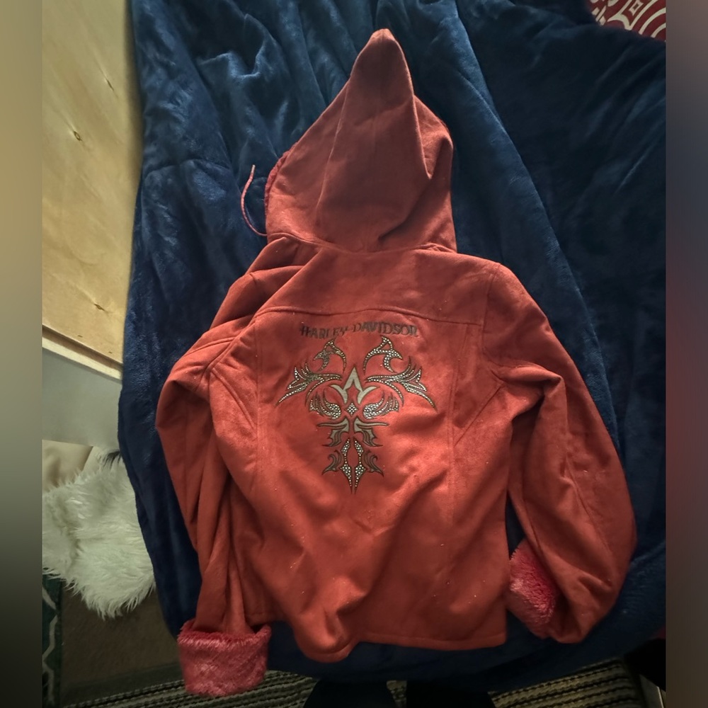 Harley Davidson Y2K Faux Suede Red/Orange Motorcyle Jacket